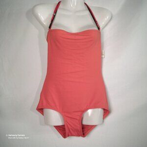 DKNY Donna Karen NY Coral 1 Pc. Removable Halter Swimsuit Natural Bust NWT Sz. 4